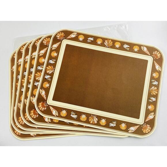 Vintage Hallmark 6 Paper Placemats Seashells Retro Beach Brown 11” X 14” Unused - Picture 1 of 10